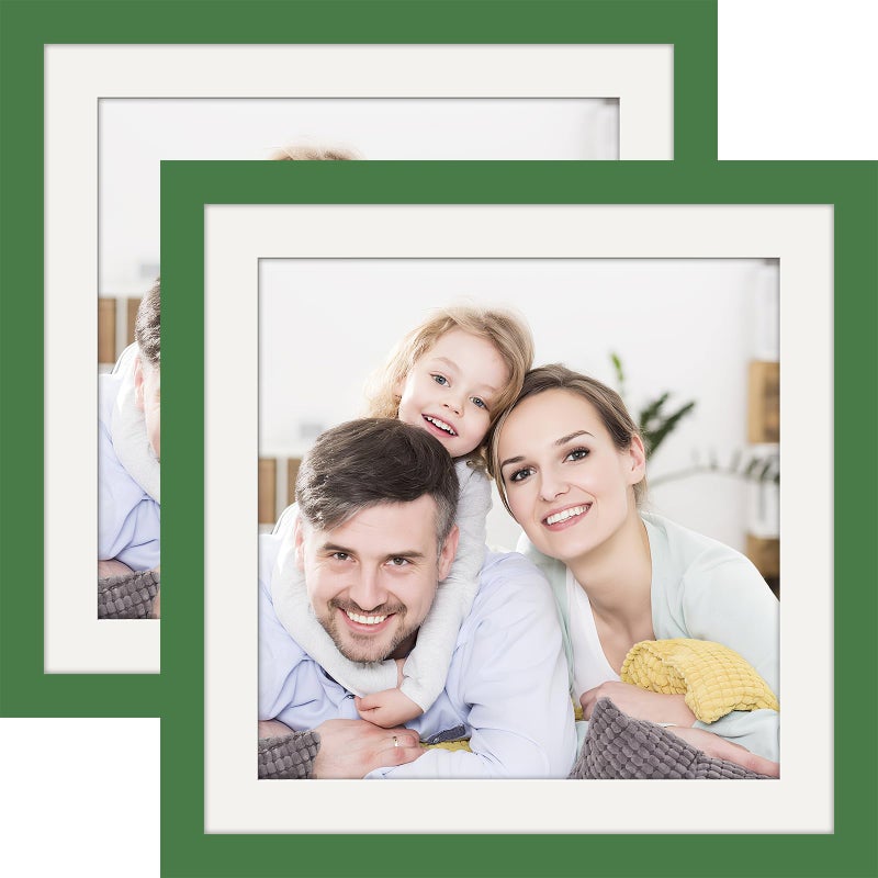 WUTL Picture Frames 10x10 2 Pack Made of Solid Wood Green for Wall Mounting and Tabletop Display - Image 1
